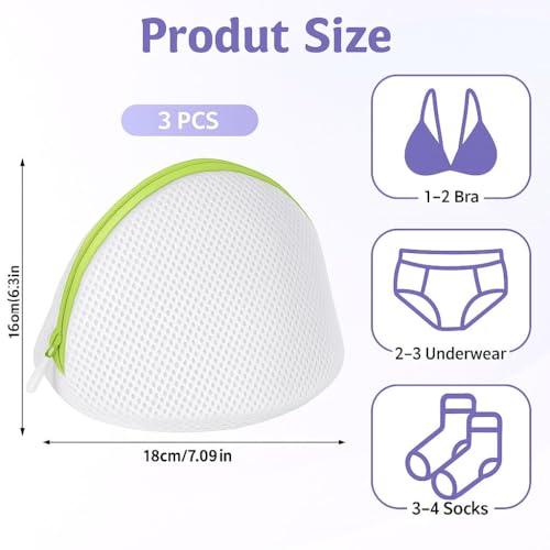 Image of inchCOSMIIC GREENS inch 3 Pcs Cone Shape Bra Wash Bag for Washing Machine Women Lingerie Bags for Washing Lingerie, Underwear, Delicates (3 CONE SHAPE BRA WASHING BAGS)