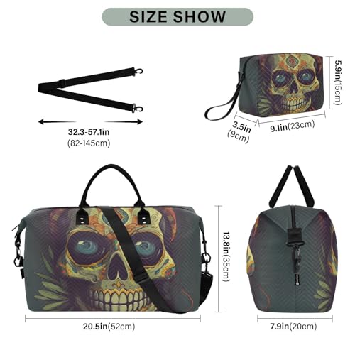 Large Travel Duffel Bag, Mexican Skull Pirate Sports Tote Gym Bag, Shoulder Weekender Overnight Bag for Women Men, Carry On Luggage with Toiletry Bags3