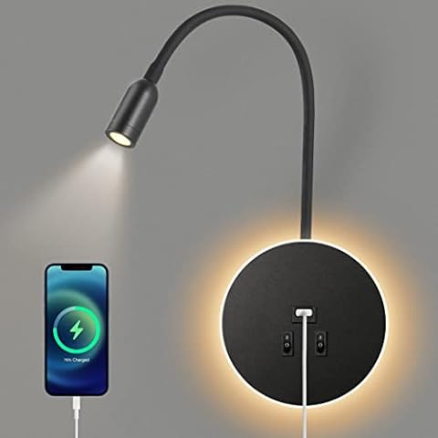 Aplique de pared LED para lectura y habitación con puerto de carga USB Cover