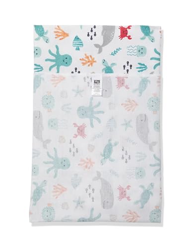 Image of Little Treasure Hudson Baby Cotton Poly Flannel Receiving Blankets Multipack, Blue Sea Characters, 30x30 inches
