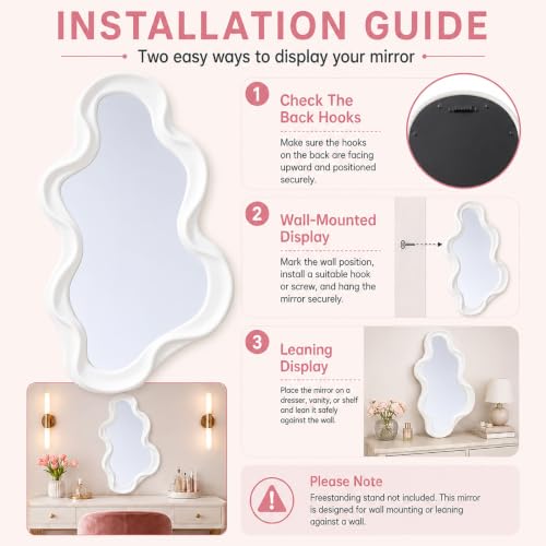 Mokoze Asymmetrical Wall-Mounted Mirror, Creative Unique Decorative Mirrors, Funky Wavy Mirror 16.14 "x9.84 Irregular Border White Mirror for Bathroom Living Room Decoration by Mokoze - Used condition - Image 3