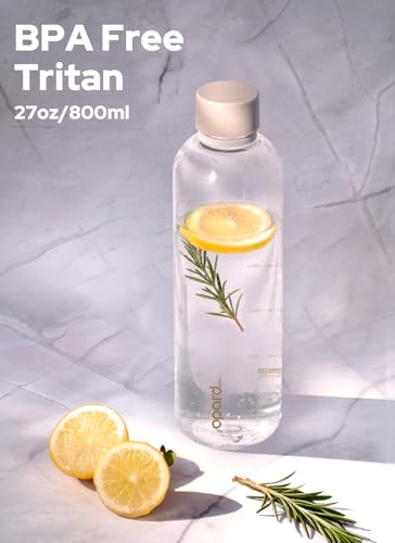 Image of Opard Slim Water Bottle 27oz, Dishwasher Safe Plastic Water Bottle BPA-Free, Leakproof Screw Top, Clear Cream, Reusable for Travel School Sport Gym Hiking
