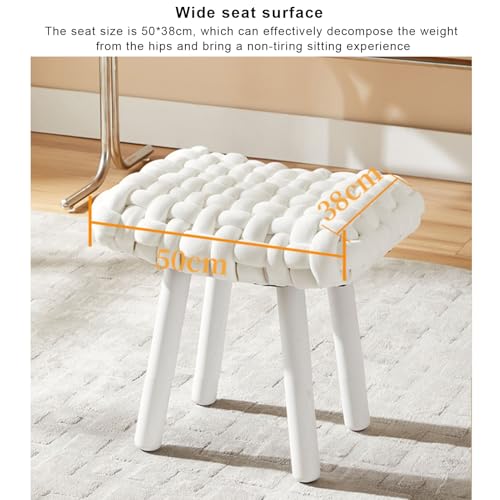 Taburete de tocador rectangular tapizado con patas de madera maciza para dormitorio 5