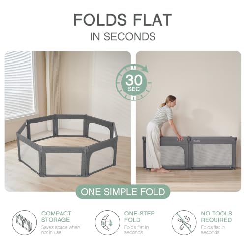 Image of Doradotey 8-Panel Foldable Baby Playpen for Toddlers 1-3, Adjustable Shape Large 79 inchx71 inch Indoor Playard, No Tools Assembly, 360 Breathable Mesh, Separate Washable Panels Safety Fence,Grey