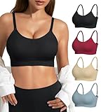 Padded Bralette Sports Bras for Women Pack No Underwire Adjustable Straps Low Back Bra Sleep Bras Lounge Bras for Women (US, Alpha, Small, Regular, Regular, Black+Nude+Blue+Burgundy)