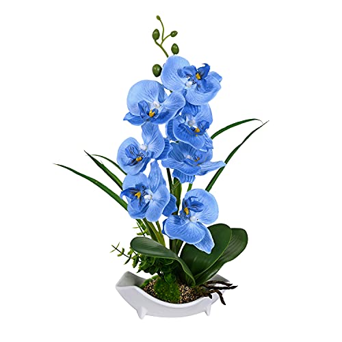 Orchid Plant Blue Orchids Artificial Flowers In Vase Artificial Orchid In A Pot Faux Flower Arrangements Decorative Artificial Plants Home Bathroom Kitchen Dining Room Table Centrepieces Blue Flowers