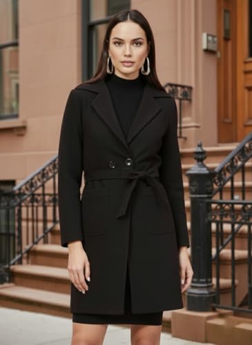 Image of CHKOKKO Women Classic Long Winter Coat Double Breasted | Knee Length Design with a Sophisticated Spread Collar and Convenient Front Pockets for All Occasions