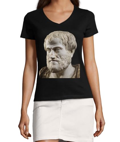 T-shirt Aristote col en V pour femme en coton noir taille L