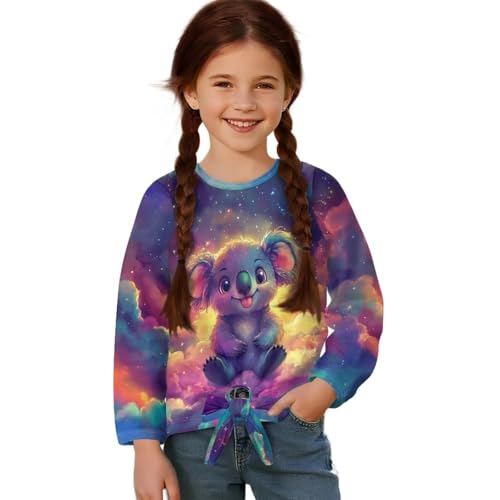 Girls Long Sleeve Shirts Cute Fall Clothes Tie Front Tops Crewneck Blouse for School Activewear 5-12 Years