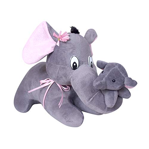 Image of Tickles Elephant Stuffed Animals Soft Plush Mother Baby Elephants Toy Set for Girls Boys Baby and Kids (Color: Grey Size: 28 cm Made in India)