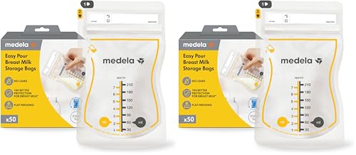Image of Medela Easy Pour Breastmilk Storage Bags | 50 Count 210ml | Disposable Leakproof Breast Milk Bags with Milk Protection | Recyclable & BPA Free (Pack of 2)