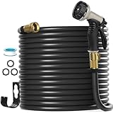 Garden Hose 100ft, Flexible Water Hose with 10 Function Spray Nozzle, Water Hoses No Kink Leakproof Easy to Move & Store (Blcak)