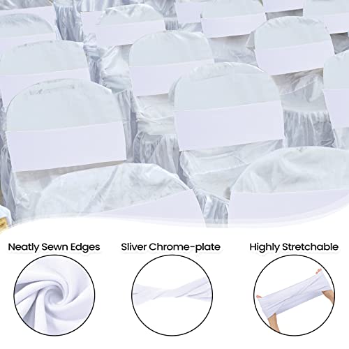 Chengu Spandex Chair Sashes Plain Bow Satin Wedding Royal Chair Bands Without Buckle Birthday Chair Decorations Elastic Chair Ties Spandex Slider Sashes For Events Party Ceremony (White,200 Pcs) #TOP2