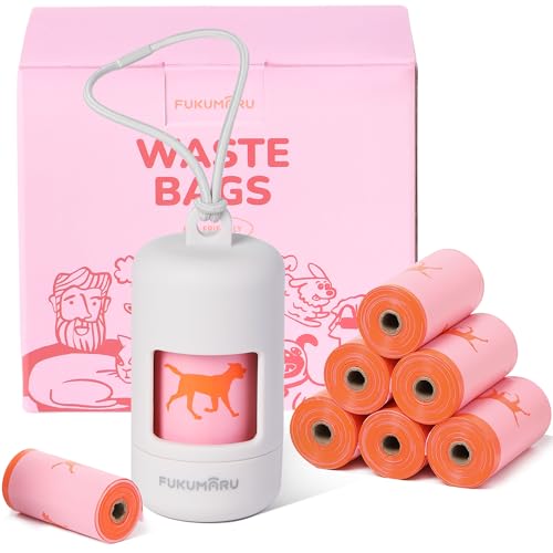 FUKUMARU Dog Poop Bags, 120 Rose Scent Poop Bag Holder and Dispenser with Leash Attachment for Dogs, Cats, and Multi-pet Use - Running Pattern Bags, Gray Holder