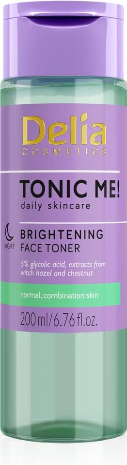 Delia Cosmetics – Tonic Me – Brightening Toner – Normale en gecombineerde huid – 5% glycolzuur, vitamine C, aloë – exfolieert, voedt, verheldert, kalmeert – Vegan Cosmetic – 200ml