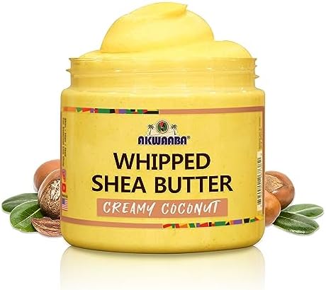AKWAABA Whipped Shea Butter(Creamy Coconut) 12oz- Moisturize, Hydrate I Spread and Absorbs Easy I All Skin Types I Skin + Hair + Nail I Raw Shea - Rich Vitamins A and E