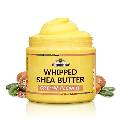 Akwaaba Whipped Shea Butter(Creamy Coconut) 12Oz- Moisturize, Hydrate I Spread And Absorbs Easy I All Skin Types I Skin + Hair + Nail I Raw Shea - Rich Vitamins A And E #TOP7