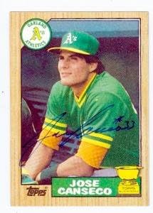 Jose Canseco autographed baseball card (Oakland Athletics) 1987 Topps #620 All Star Rookie