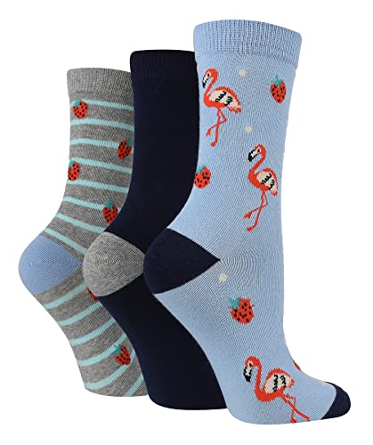 Chaussettes Fantaisie Humour pour Femme | Lot de 3 Paires | Chaussettes Coton Couleur | Animaux Amusantes Motif | Sock Shop Wild Feet (37-42, Flamant) Cover