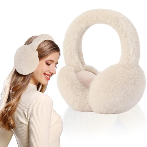 Image of JynkChrenzic Fluffy Ear Muffs Women,Winter Ear Muffs Adjustable Faux Fur Ear Warmer Warm Windproof Plush Earmuffs Foldable
