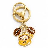 Sirotez le Style : Commencez votre journée avec notre délicieux Porte-clés Café, présentant des grains de café marron complexes et une charmante tasse de latte art jaune avec une petite cuillère et une soucoupe. Un accessoire vraiment adorable qui capture l'essence de votre boisson préférée, parfait pour les passionnés de café.