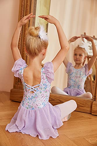Image of Arshiner Girls Ruffle Sleeve Ballet Dance Dress Tutu Skirted Leotard