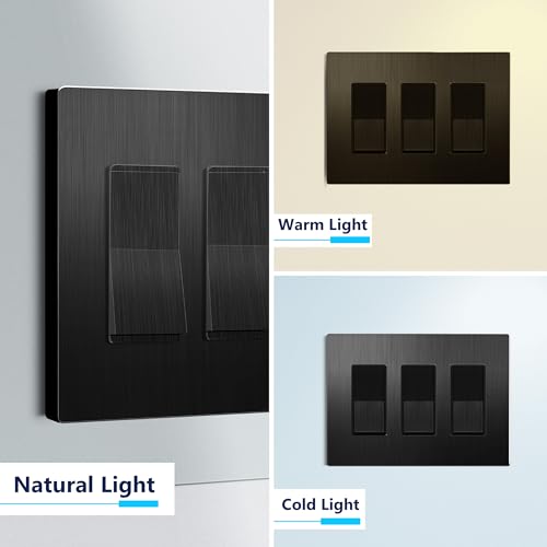 Image of LIDER Screwless Metal-Surface Wall Plate, Decorator Switch Cover, Temperature and Impact Resistant, Modern Decoration Upgrade, Mid-Size 3-Gang, 4.88 inch x 6.77 inch, UL Listed, Stainless Steel, Brushed Black