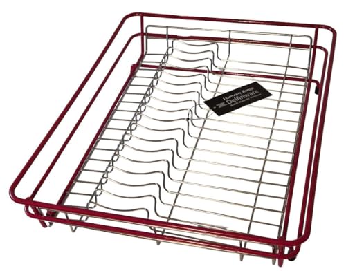 Image of Delfinware Harmony Red and Stainless Steel Dish Drainer (48.5 x 37.5 x 10.5cm - Extra Large)