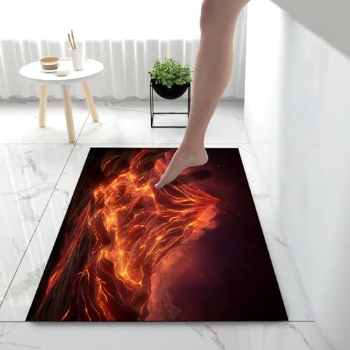 Tapis entrée intérieur 90x150cm rouge style lave de montagne antidérapant - 4