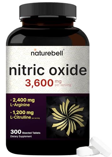 NatureBell Nitric Oxide Supplement for Men & Women Pre-Workout Formula with L-Arginine & L-Citrulline 3 600mg 300 Bisected Tablets (100 Servings) Max Strength Non-GMO Gluten Free*