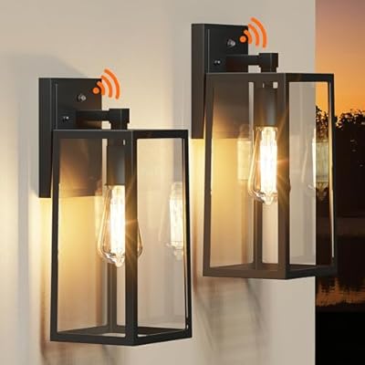 PARTPHONER Dusk to Dawn Outdoor Light Fixtures Wall Mount, Sensor Porch Lights, Anti-Rust Exterior Wall Sconce Lighting Lamp, Waterproof Wall Lantern for Doorway, Garage, 2-Pack