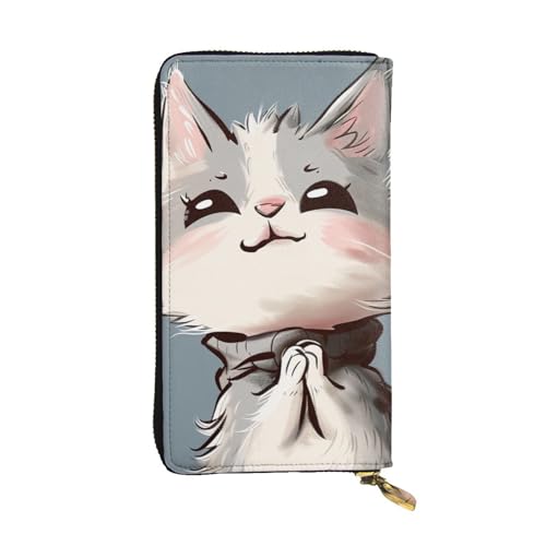Portefeuille cuir femme chat noir avec fermeture éclair zippée pour voyage
