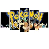VEYEBZ 5 Stück Gerahmte Leinwand Malerei Kunst Abstrakte Modulare Poster 150×80Cm, Anime Poster, Evoli Familie Schlafzimmer Wohnzimmer Dekor Möbel Hd Wandbild Drucken Geschenk