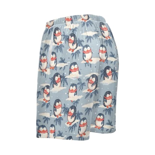 Penguin with Scarf Mens Pajama Shorts Soft Pants Lounge Sleepwear Bottoms with Drawstring & Pockets3
