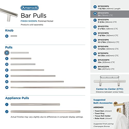Image of Amerock 3 inch Bar Pulls Polished Nickel Drawer Pull | 3 inch (76mm) Center-to-Center Mounting Distance and 5-3 /8 inches Overall Length, Durable Carbon Steel Cabinet Hardware