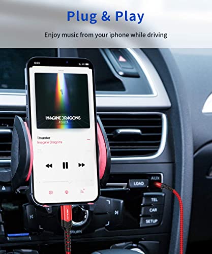 Image of JSAUX Lightning to 3.5mm iPhone AUX Cord Headphones Jack Compatible with iPhone 14 /14 Plus /14Pro /13 /13 Pro Max /12 /12 Pro /11 /X /XS /XR /8 /Car Stereo, 6FT, [Apple MFi Certified] -Red