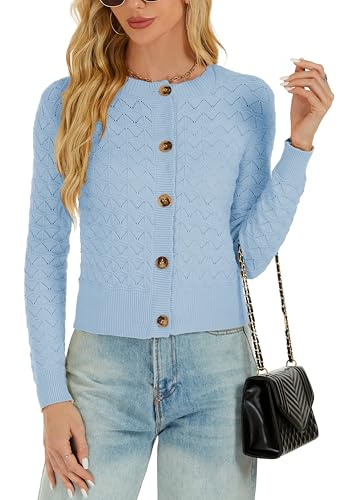 Image of Women's Long Sleeve Cropped Knitted Sweater Cardigan Button Down Open Front Knitted Shrug Sweaters