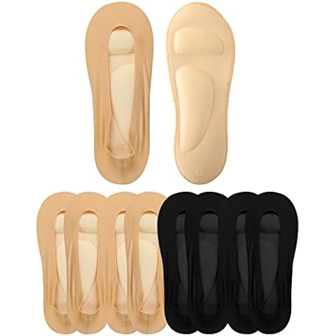 Eurzom 4 Pairs Arch Support Socks for Women No Show Liner Socks 3D Padded Nylon Socks Sponge Cushion Non Slip Massage(Black, Light Skin, Medium) Cover