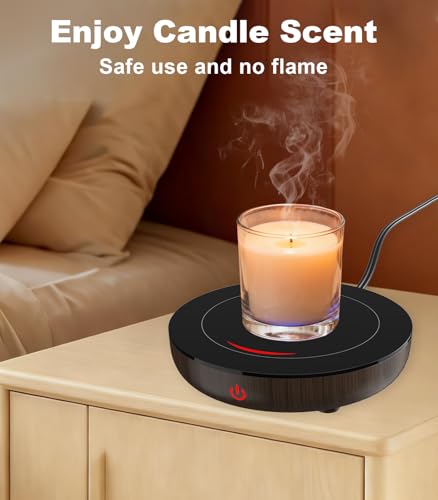 Image of Kepwam Coffee Mug Warmer for Desk, 3-Temp Fast Heating Cup Warmer with 6H Auto Shut Off, LED Light & Smart Candle Warmer for All Beverages, Ideal Gifts for Women Men