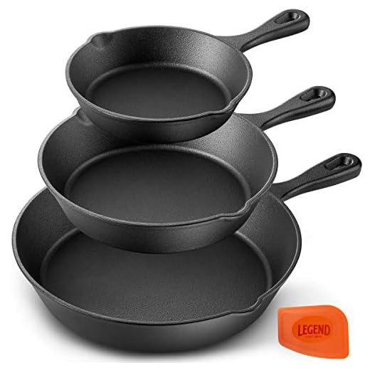Legend Cast Iron Skillet Set of 3 CHEF’S TRIO | Cast Iron Pan Set of 6”, 8” & 10” | Cast Iron Frying Pans for Cooking, Baking & More | Oven & Induction Safe | Lightly Pre-Seasoned Gets Better W/ Use