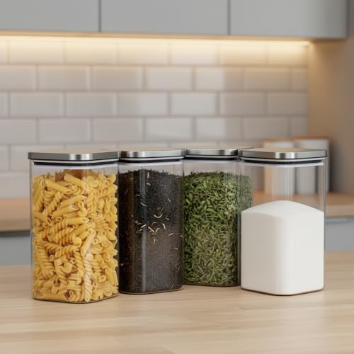 Image of ginoya brothers Airtight Borosilicate Glass Square Jar With Wooden Or Steel Lid Multi-Size, Container for Spices, Coffee, Grains, Snacks & Kitchen Organization (4, STEEL LID, 790 ML)