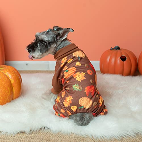 Beautyzoo Dog Pajamas Pjs Onesie For Small Medium Dogs, Plaid Stretch Pumpkin Halloween Thanksgiving Pet Shirt Costume Fall Winter Dog Velvet Coat For Dogs Boy Girl, Cat Apparel, Brown M #TOP2