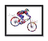 Monem Art Sports Poster - Mountain Biking Print - Cyclist Art - Silhouette Design - Abstract Painting - Watercolor Artwork - Physical Education Design - Gym or Office Decor - 8x10 UNFRAMED Wall Decor