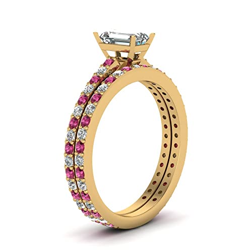 Image of 55Carat Choose Your Gemstone Emerald Shape 14k Yellow Gold Plated Wedding Ring Classic Delicate Diamond CZ Everyday Wedding Jewelry Handmade Ring Minimal Surprise Gifts for Ladies : US 4 to 12