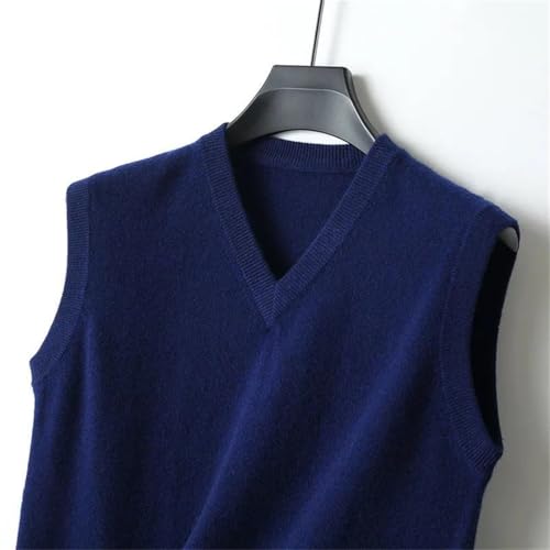 Men's Cashmere Knitted Sleeveless Sweater Vest V-Neck Solid Color Pullover Bottom Fall Winter Tops(Light Blue,Medium)2