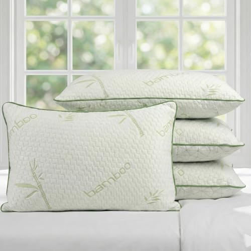 Image of AYKA Premium Bamboo Microfibre Pillow for Sleeping, Set of 4 | 17x27 Inch Hotel Luxury Bed Pillows | 100% Virgin Fiber Fill, Soft & Fluffy | Neck Support for Side, Back & Stomach Sleepers