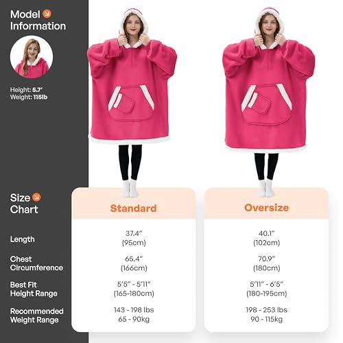 Image of Giggling Getup Wearable Blanket Hoodie for Women Men Gifts for Women Mom Wife Sherpa Fleece Hooded Blanket Sweatshirt Cozy Sherpa Wearable Throw with Pocket & Sleeves for Adult Oversize Bright Pink