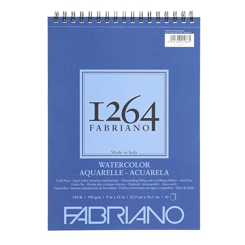 Listado de Papel para acuarela que puedes comprar esta semana. 40 Fabriano 1264 - Almohadilla de acuarela, 9 x 12, color blanco brillante