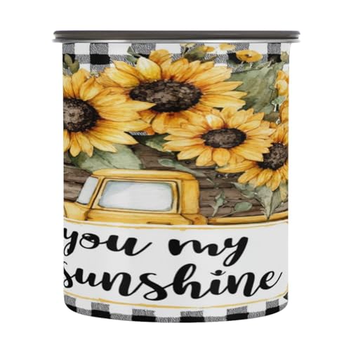Envase para café amarillo con girasoles 900 ml acero inoxidable