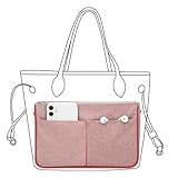 Lckaey Nylon Purse Organizer for neverfull Tote Handbag insert Organizers for longchamp and goyard tote insert 3091Pink-M